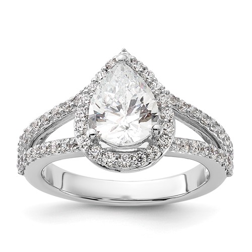 True Origin 14K White Gold 0.62 Carat Lab Grown Diamond VS+ F+ Semi-Mount Pear Halo Engagement Ring