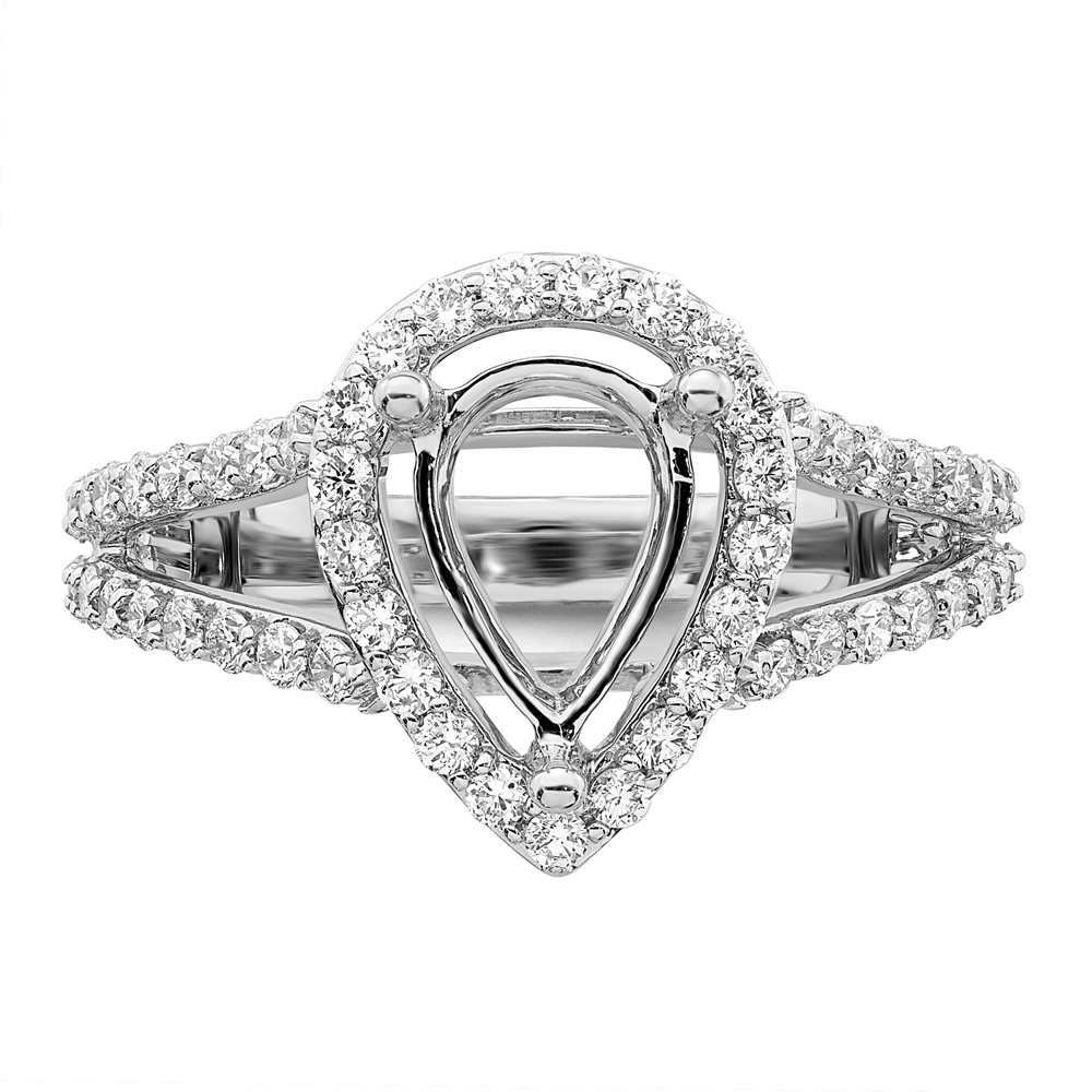 True Origin 14K White Gold 7/8 carat Lab Grown Diamond VS  D E F  Semi Mount Pear Halo Engagement Ring (RM2335E-200-WLD)