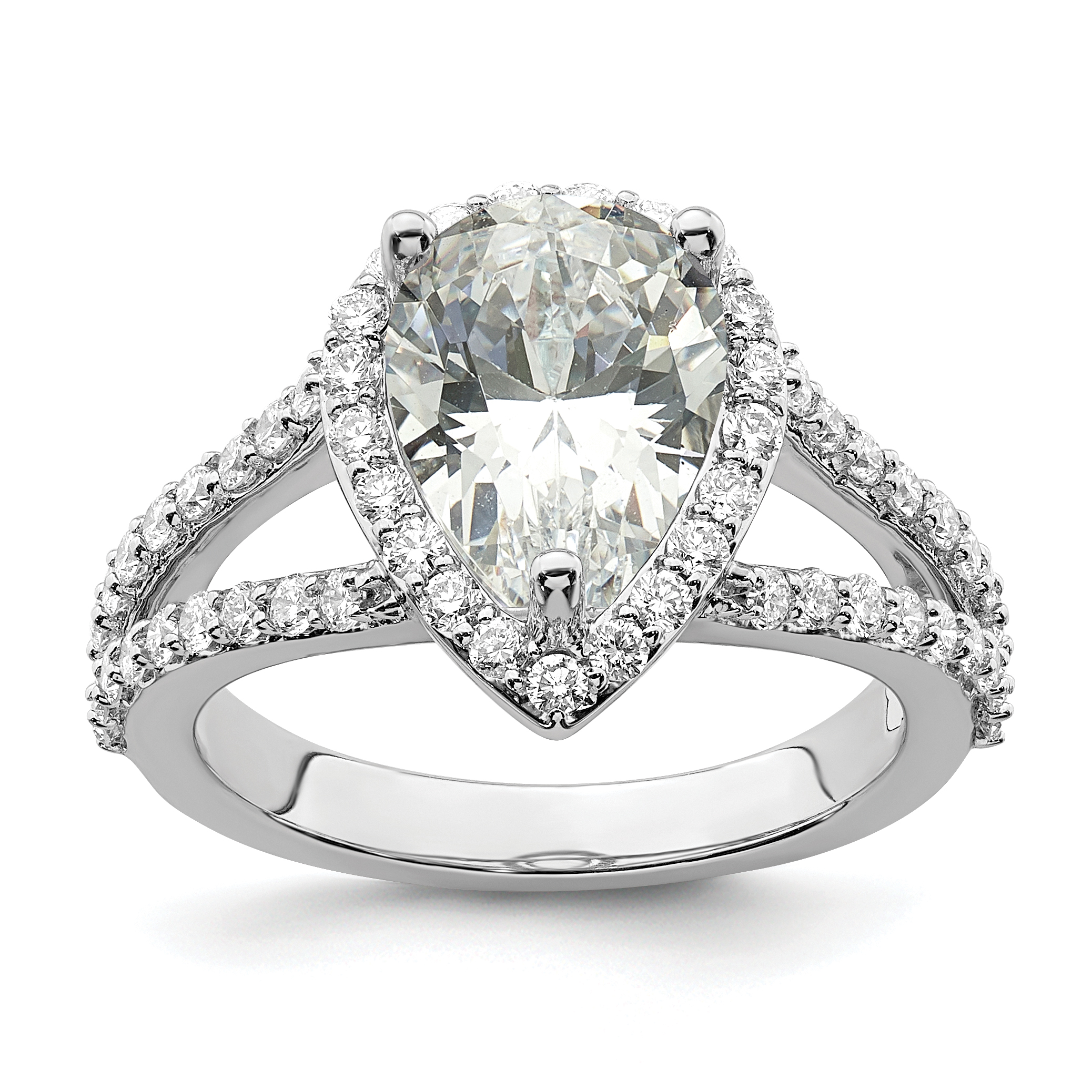 True Origin 14K White Gold 7/8 carat Lab Grown Diamond VS  D E F  Semi Mount Pear Halo Engagement Ring (RM2335E-200-WLD)