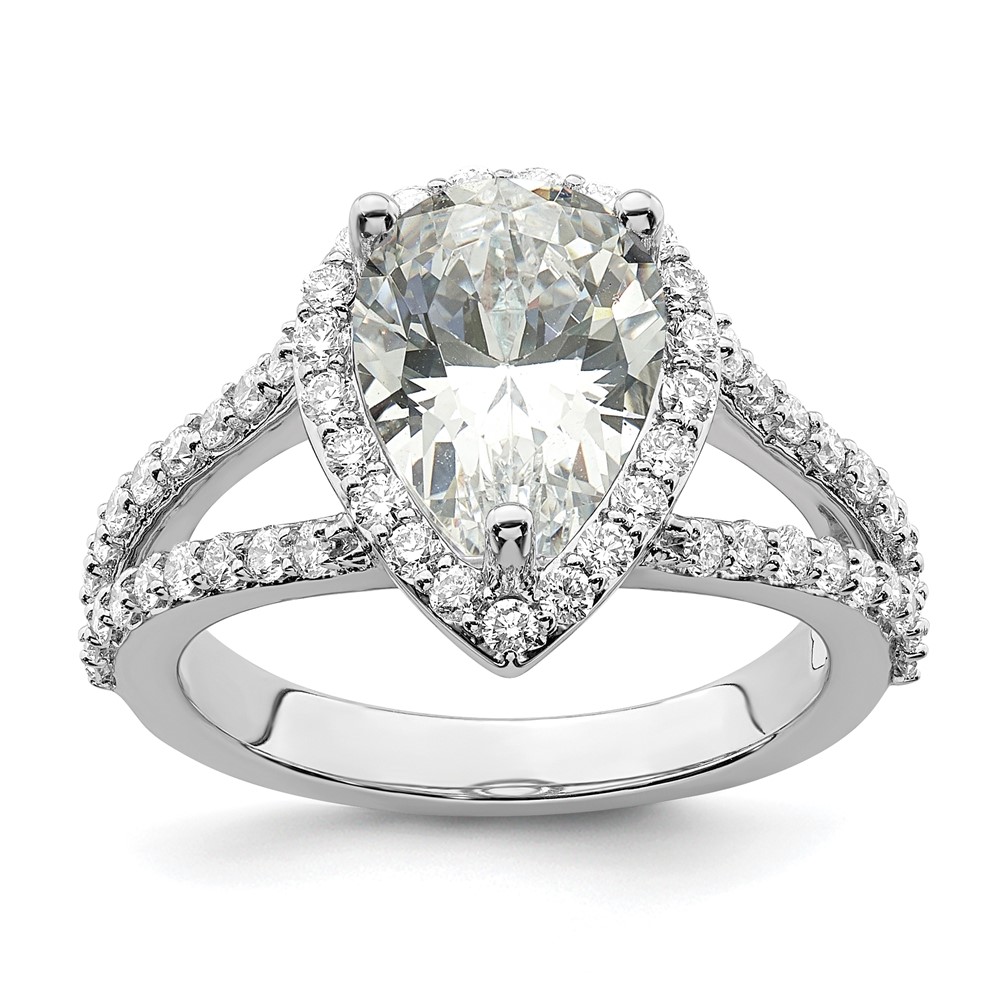 True Origin 14K White Gold 7/8 carat Lab Grown Diamond VS  D E F  Semi Mount Pear Halo Engagement Ring (RM2335E-200-WLD)
