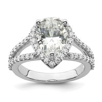 True Origin 14K White Gold 0.62 Carat Lab Grown Diamond VS+ F+ Semi-Mount Pear Halo Engagement Ring view 1