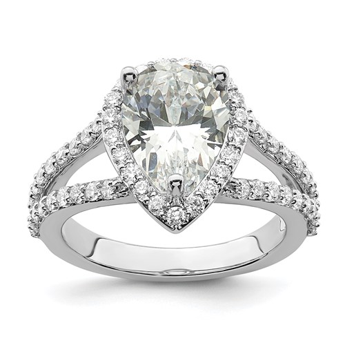 True Origin 14K White Gold 0.62 Carat Lab Grown Diamond VS+ F+ Semi-Mount Pear Halo Engagement Ring