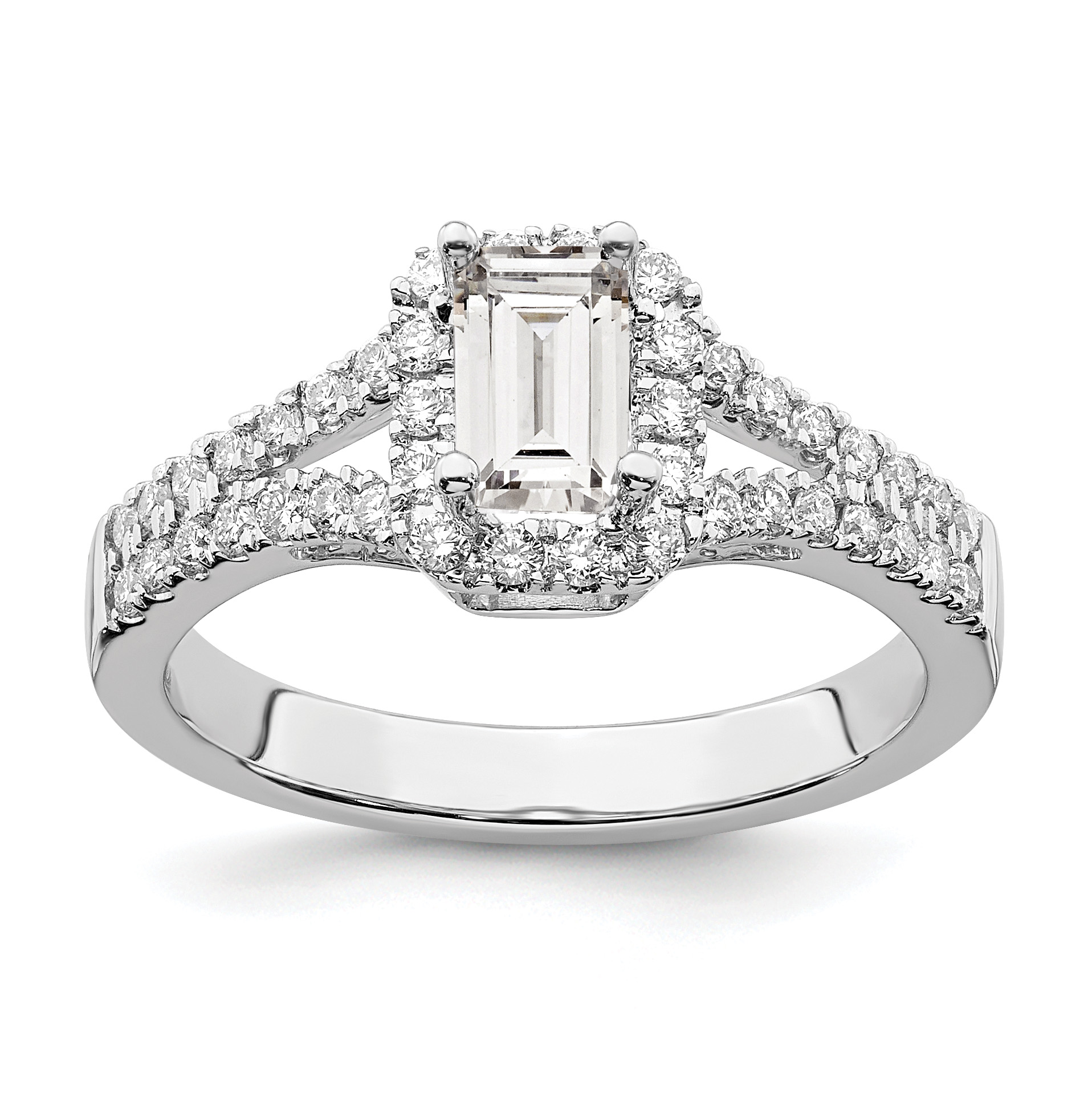 True Origin 14K White Gold 3/8 carat Lab Grown Diamond VS  D E F  Semi Mount Emerald Halo Engagement Ring (RM2337E-050-WLD)