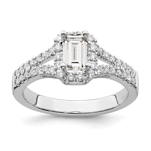 True Origin 14K White Gold 0.38 Carat Lab Grown Diamond VS+ F+ Semi-Mount Emerald Halo Engagement Ring