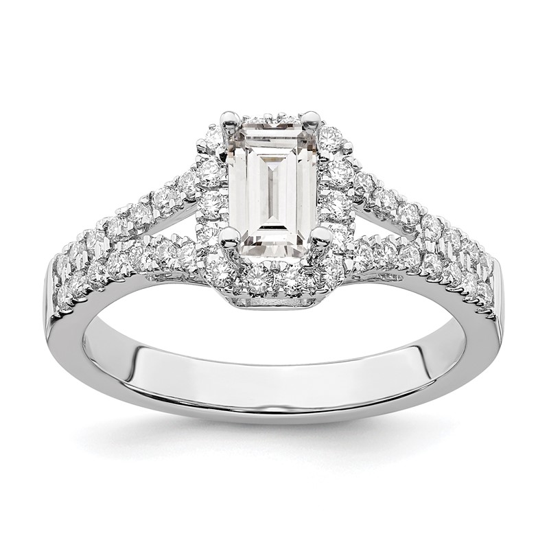 True Origin 14K White Gold 3/8 carat Lab Grown Diamond VS  D E F  Semi Mount Emerald Halo Engagement Ring