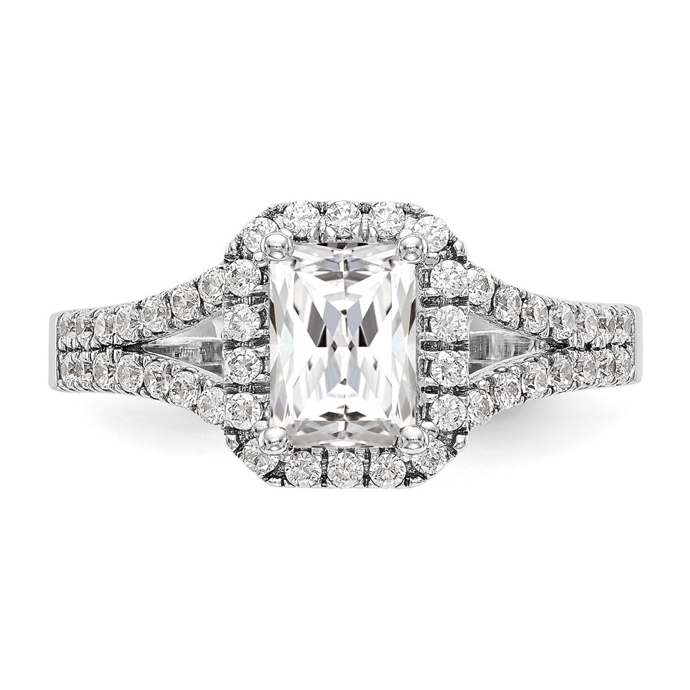 True Origin 14K White Gold 1/2 carat Lab Grown Diamond VS  D E F  Semi Mount Emerald Halo Engagement Ring (RM2337E-100-WLD)