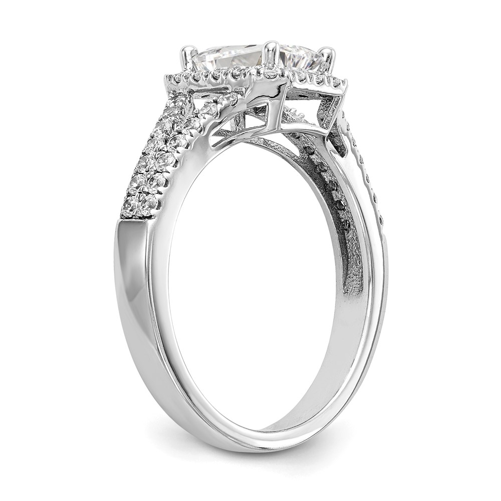 True Origin 14K White Gold 1/2 carat Lab Grown Diamond VS  D E F  Semi Mount Emerald Halo Engagement Ring (RM2337E-100-WLD)
