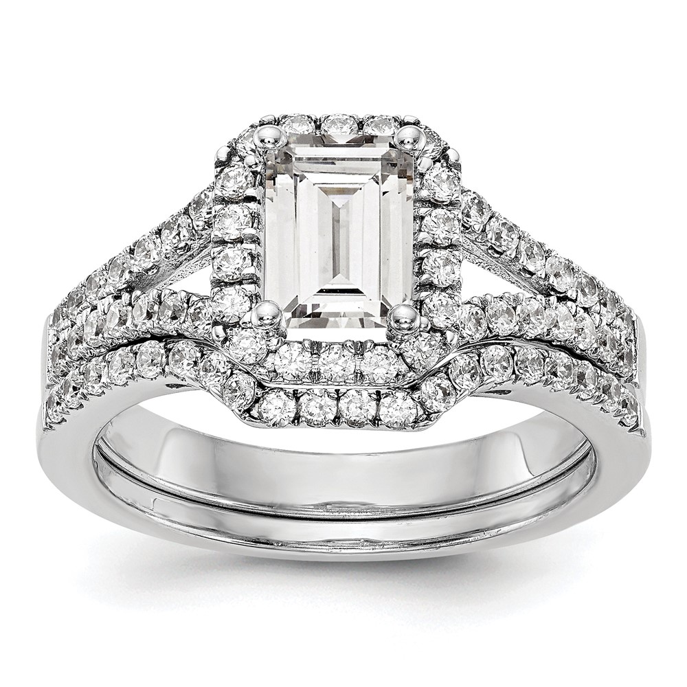 True Origin 14K White Gold 1/2 carat Lab Grown Diamond VS  D E F  Semi Mount Emerald Halo Engagement Ring (RM2337E-100-WLD)