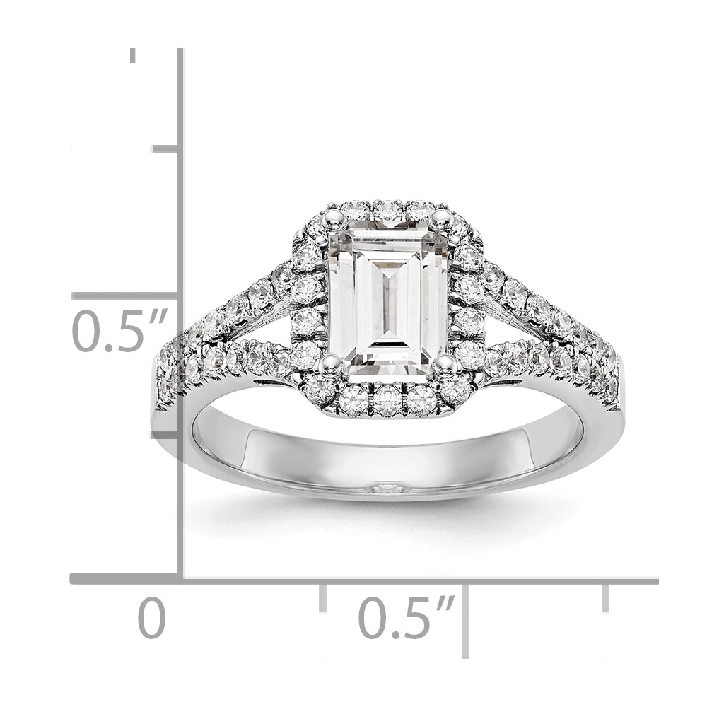 True Origin 14K White Gold 1/2 carat Lab Grown Diamond VS  D E F  Semi Mount Emerald Halo Engagement Ring (RM2337E-100-WLD)