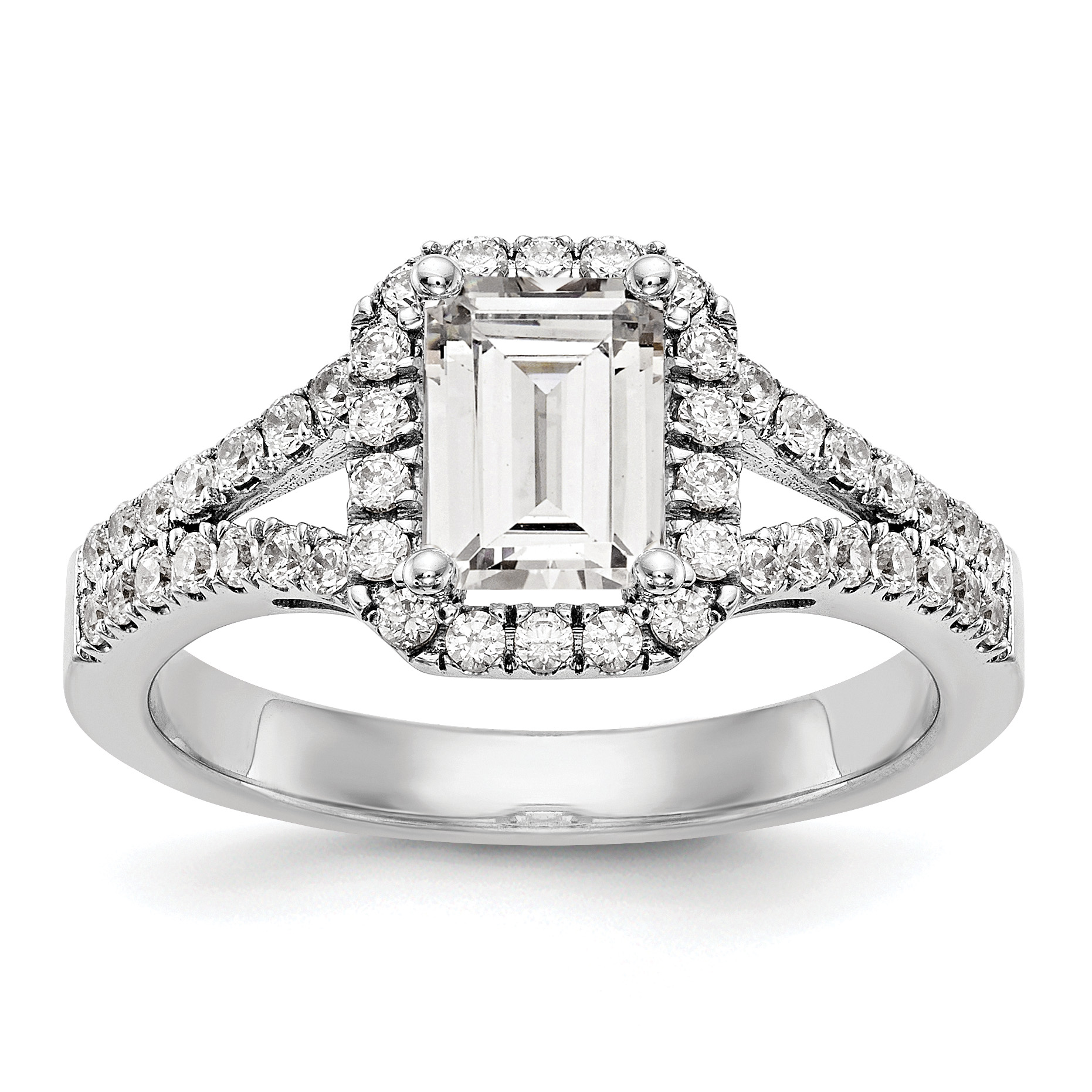 True Origin 14K White Gold 1/2 carat Lab Grown Diamond VS  D E F  Semi Mount Emerald Halo Engagement Ring (RM2337E-100-WLD)