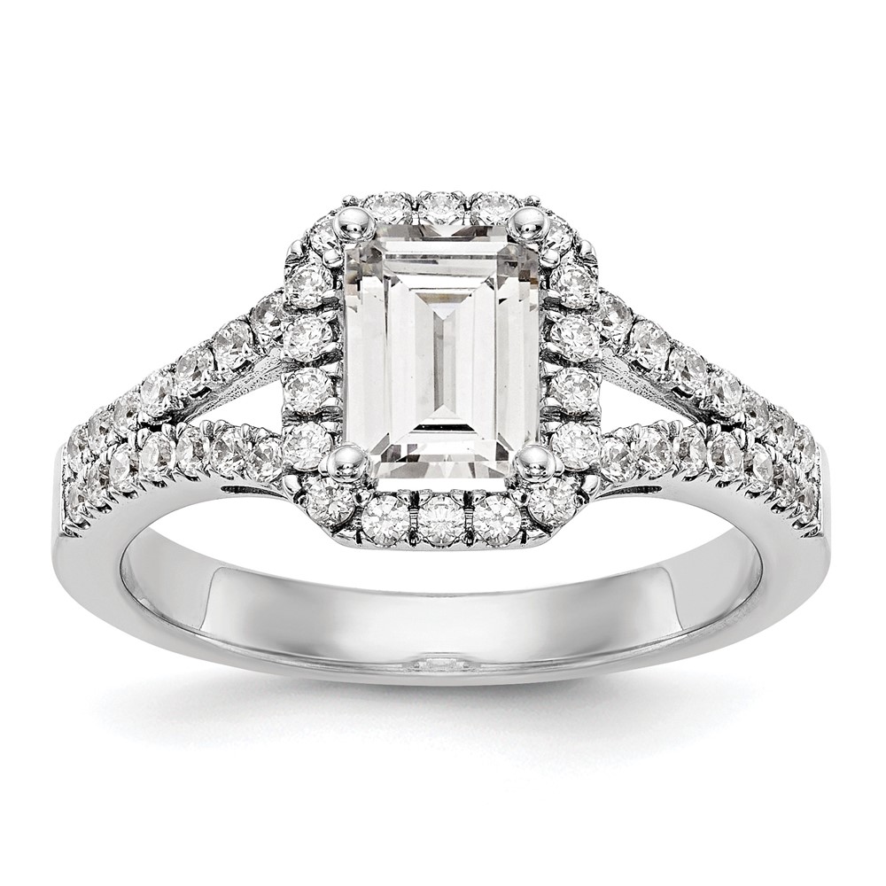 True Origin 14K White Gold 1/2 carat Lab Grown Diamond VS  D E F  Semi Mount Emerald Halo Engagement Ring (RM2337E-100-WLD)