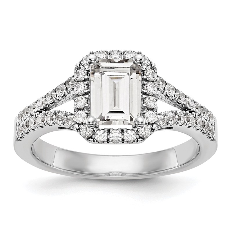 True Origin 14K White Gold 1/2 carat Lab Grown Diamond VS  D E F  Semi Mount Emerald Halo Engagement Ring