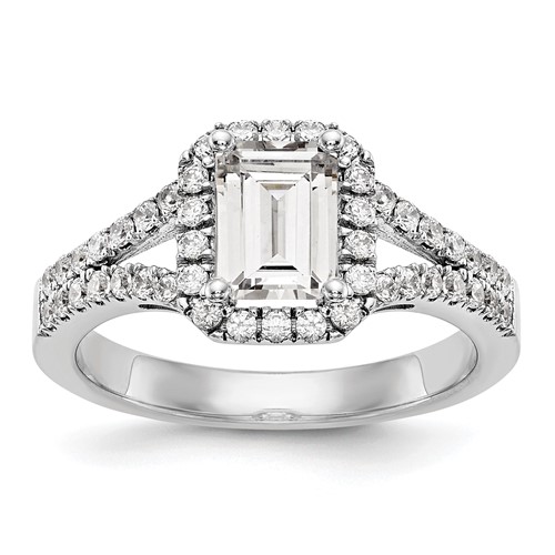 True Origin 14K White Gold 0.50 Carat Lab Grown Diamond VS+ F+ Semi-Mount Emerald Halo Engagement Ring