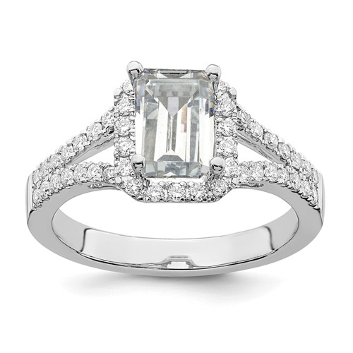 True Origin 14K White Gold 0.50 Carat Lab Grown Diamond VS+ F+ Semi-Mount Emerald Halo Engagement Ring