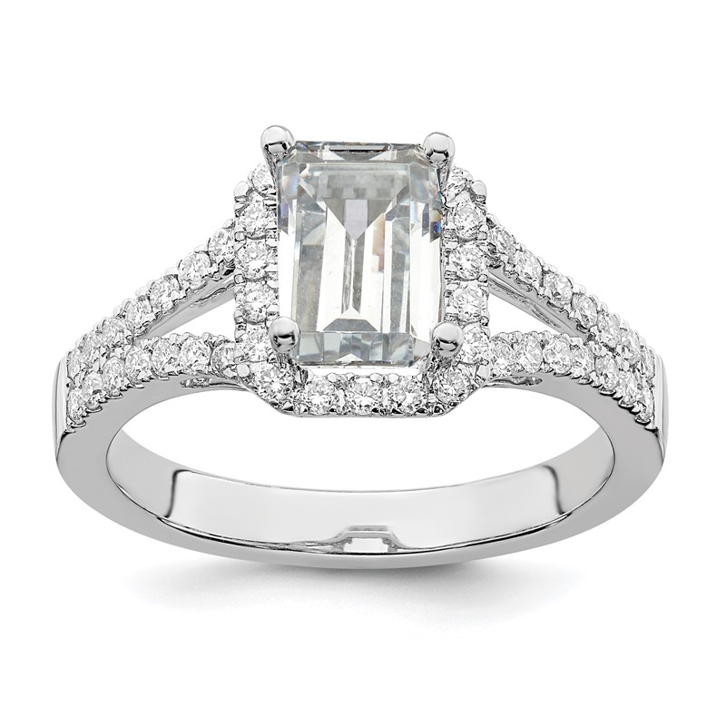 True Origin 14K White Gold 1/2 carat Lab Grown Diamond VS  D E F  Semi Mount Emerald Halo Engagement Ring