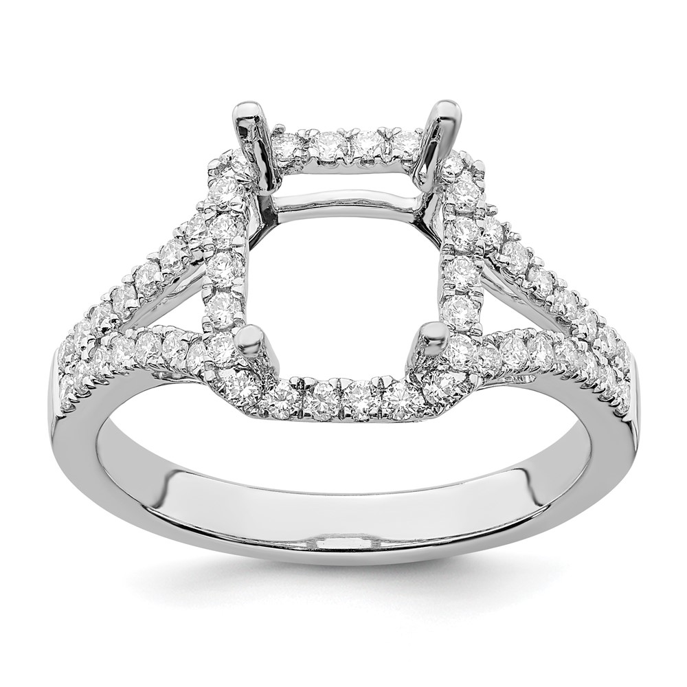 True Origin 14K White Gold 1/2 carat Lab Grown Diamond VS  D E F  Semi Mount Emerald Halo Engagement Ring (RM2337E-200-WLD)