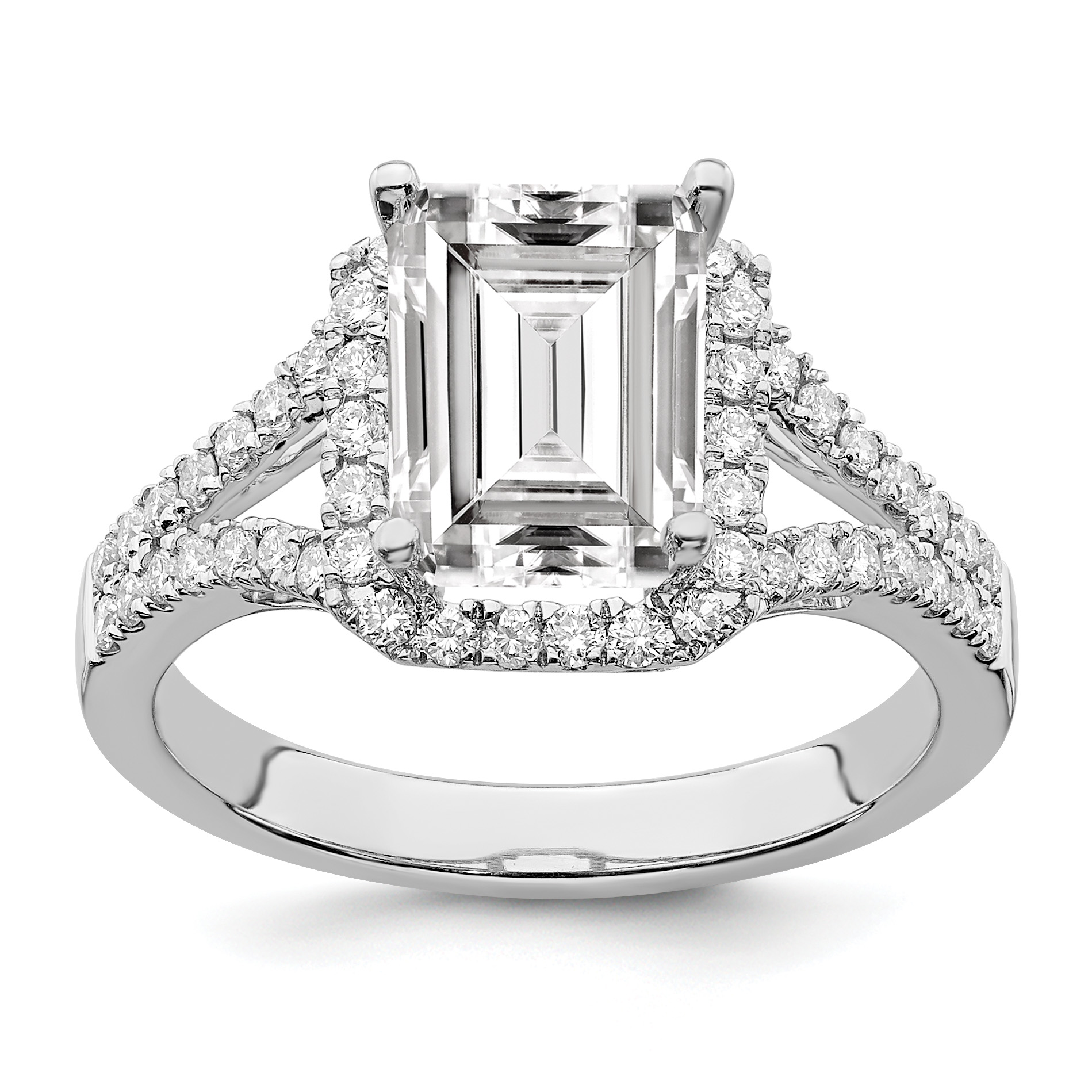 True Origin 14K White Gold 1/2 carat Lab Grown Diamond VS  D E F  Semi Mount Emerald Halo Engagement Ring (RM2337E-200-WLD)