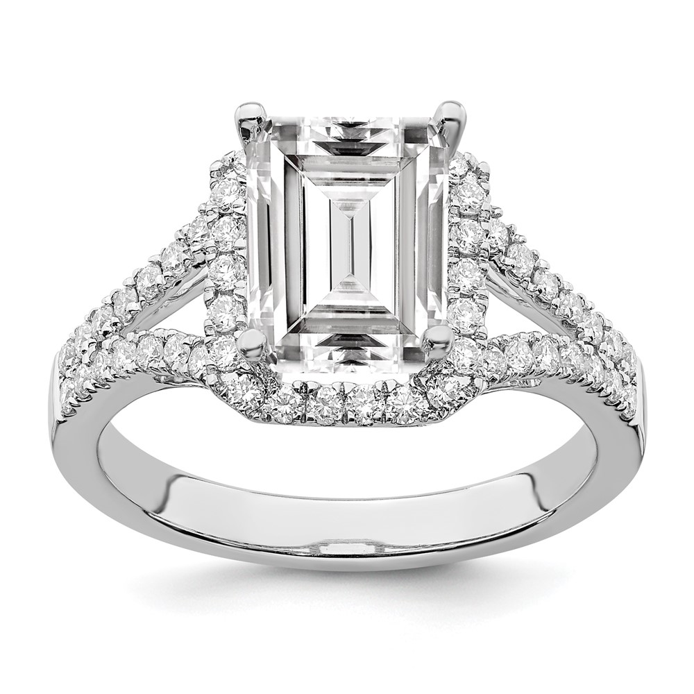 True Origin 14K White Gold 1/2 carat Lab Grown Diamond VS  D E F  Semi Mount Emerald Halo Engagement Ring (RM2337E-200-WLD)