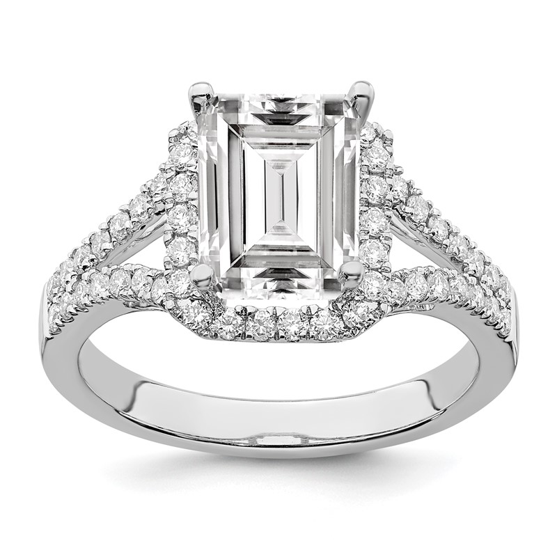 True Origin 14K White Gold 1/2 carat Lab Grown Diamond VS  D E F  Semi Mount Emerald Halo Engagement Ring