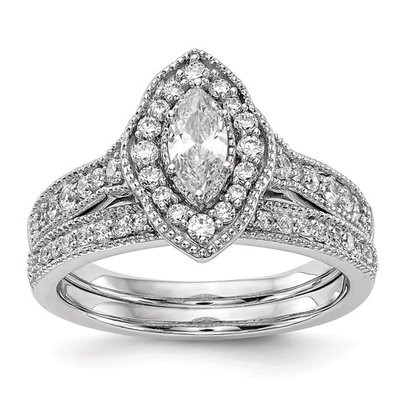 14K White Gold Halo Plus (Holds 3/8 carat (7.0x3.5mm) Marquise Center) 1/3 carat Diamond Semi-Mount Engagement Ring