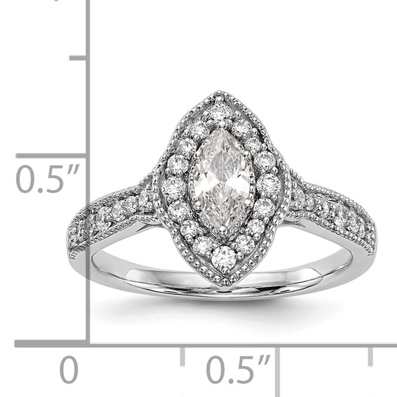 14K White Gold Halo Plus (Holds 3/8 carat (7.0x3.5mm) Marquise Center) 1/3 carat Diamond Semi-Mount Engagement Ring