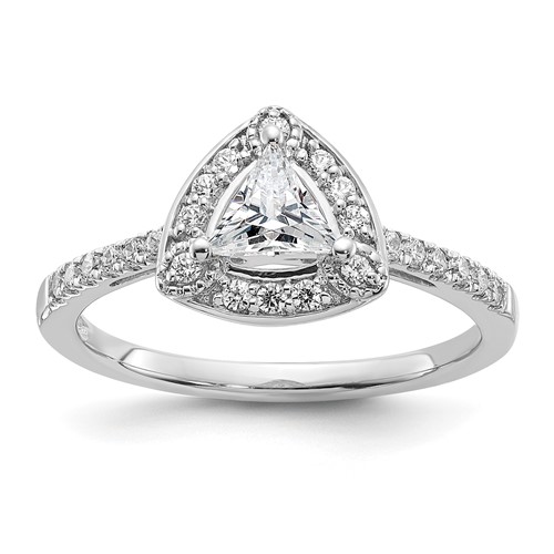 14K White Gold Halo Plus (Holds 1/2 carat (5.00mm) Trillion Center) 1/4 carat Diamond Semi-Mount Engagement Ring