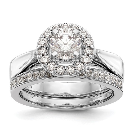 14K White Gold Round Diamond Semi-Mount Halo Engagement Ring
