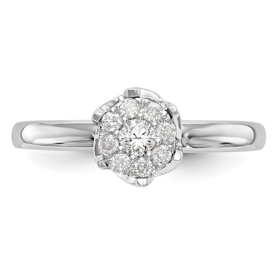 14k White Gold Complete Diamond Cluster Engagement Ring