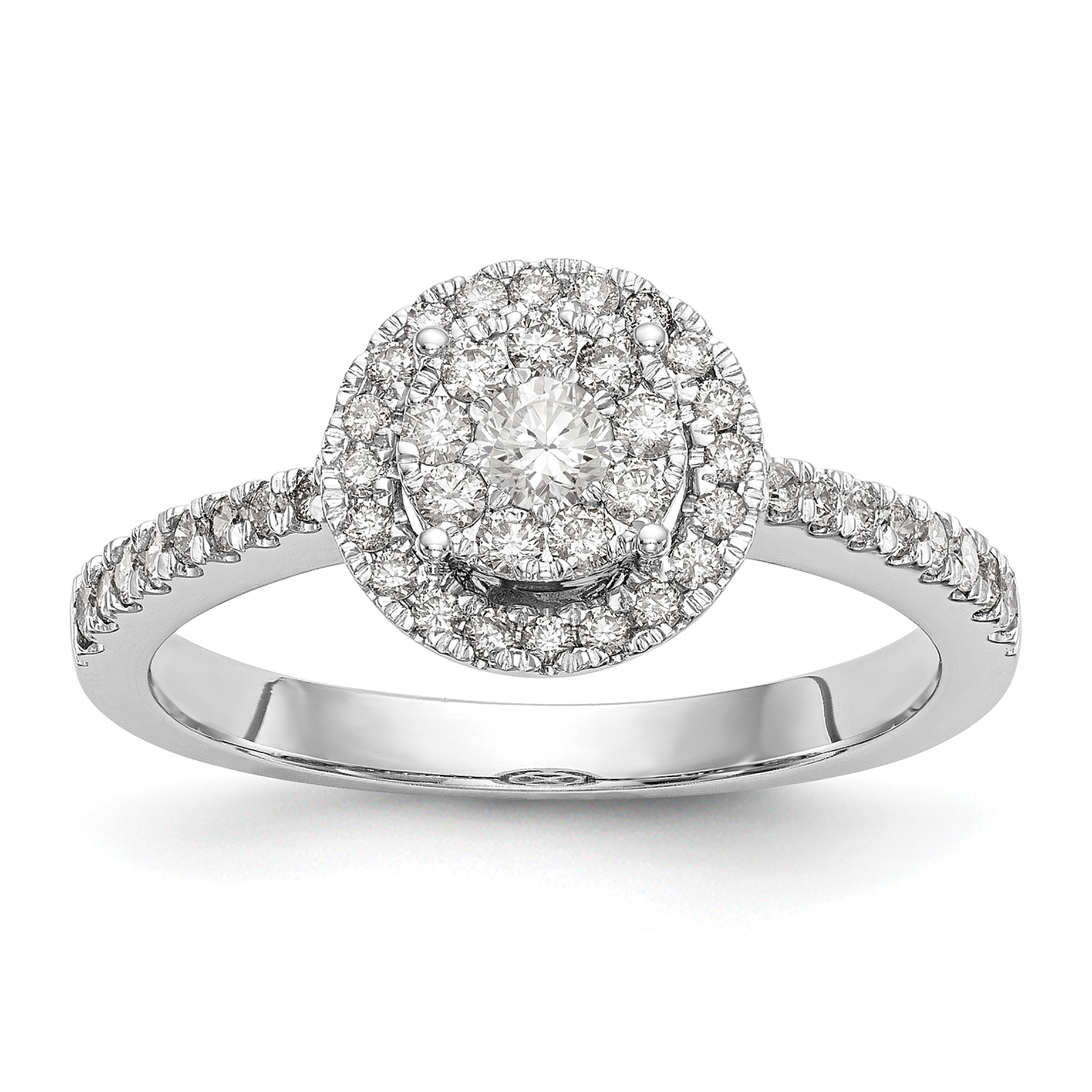 14k White Gold 1/2 carat Lab Grown Diamond VS/SI+ G+ Complete Cluster Engagement Ring (RM2354E-050-WLG)