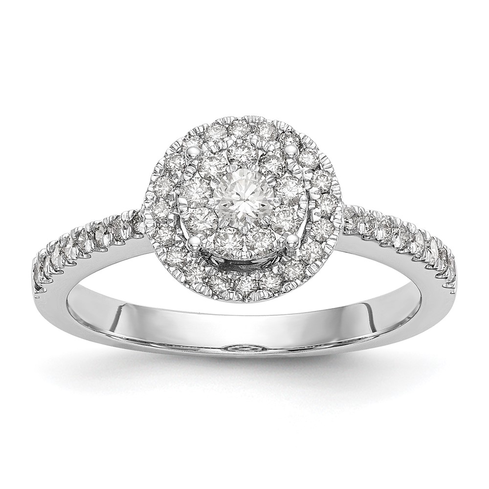 14k White Gold 1/2 carat Lab Grown Diamond VS/SI+ G+ Complete Cluster Engagement Ring (RM2354E-050-WLG)