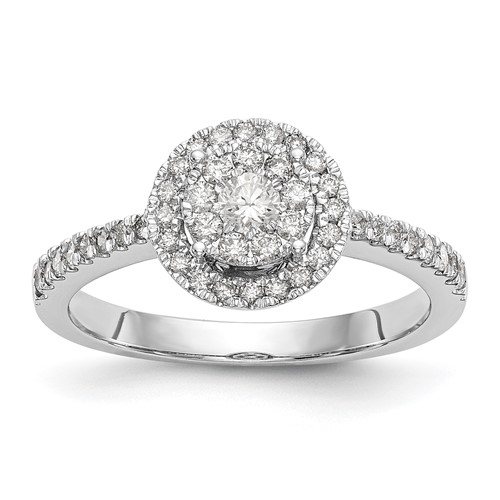 14K White Gold 0.50 Carat Lab Grown Diamond VS SI+ G+ Complete Cluster Engagement Ring