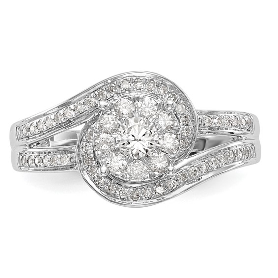 14K White Gold Complete Diamond Cluster Engagement Ring