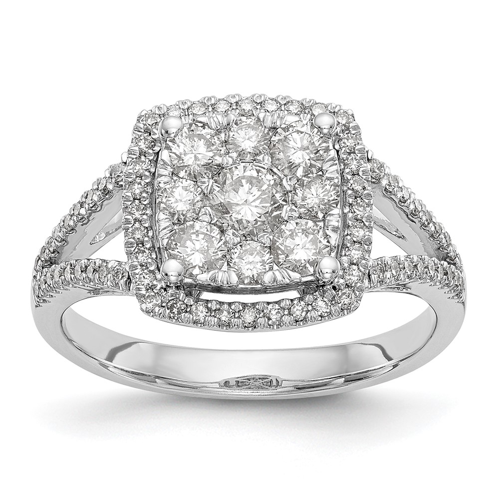 14K White Gold 1 Carat Lab Grown Diamond VS SI+ G+ Complete Cluster Engagement Ring