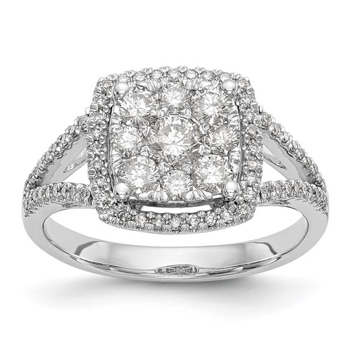 14K White Gold 1 Carat Lab Grown Diamond VS SI+ G+ Complete Cluster Engagement Ring