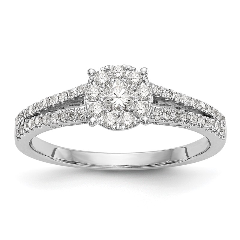 14K White Gold Lab Grown VS/SI+ G+ Dia Complete Cluster Engagement Ring