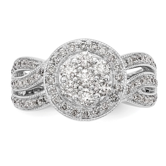 14K White Gold Complete Diamond Cluster Engagement Ring