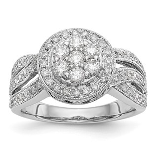 14K White Gold Complete Diamond Cluster Engagement Ring