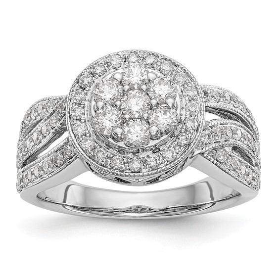 14K White Gold Complete Diamond Cluster Engagement Ring