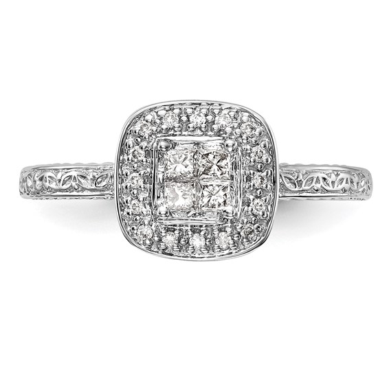 14K White Gold Cluster Engagement Ring Mounting