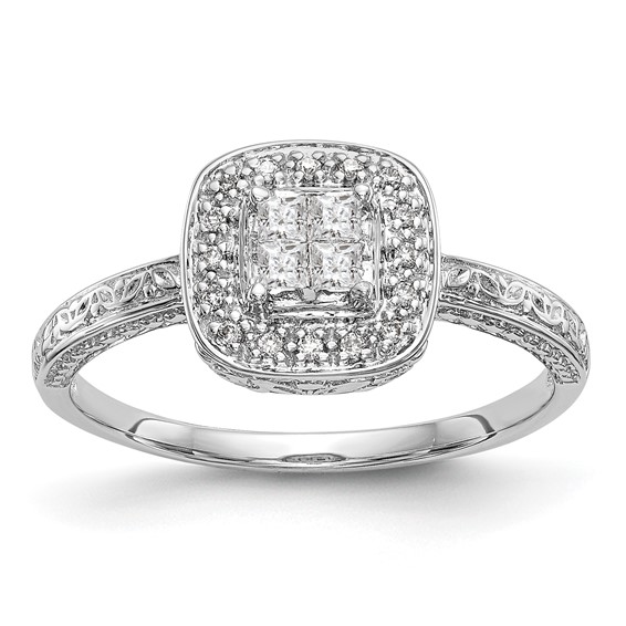 14K White Gold Cluster Engagement Ring Mounting