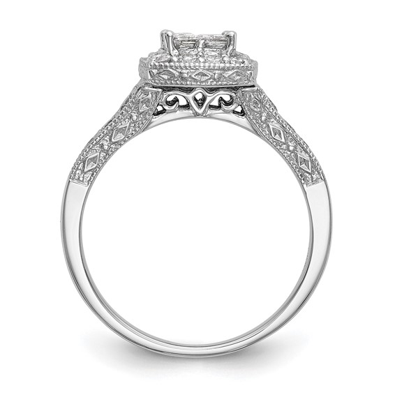 14K White Gold Square Halo Cluster 3/4 carat Princess/Round Diamond Complete Engagement Ring