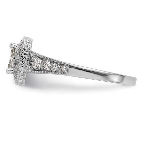 14K White Gold Square Halo Cluster 3/4 carat Princess/Round Diamond Complete Engagement Ring