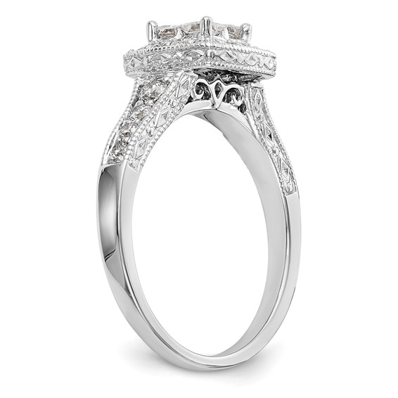 14K White Gold Square Halo Cluster 3/4 carat Princess/Round Diamond Complete Engagement Ring