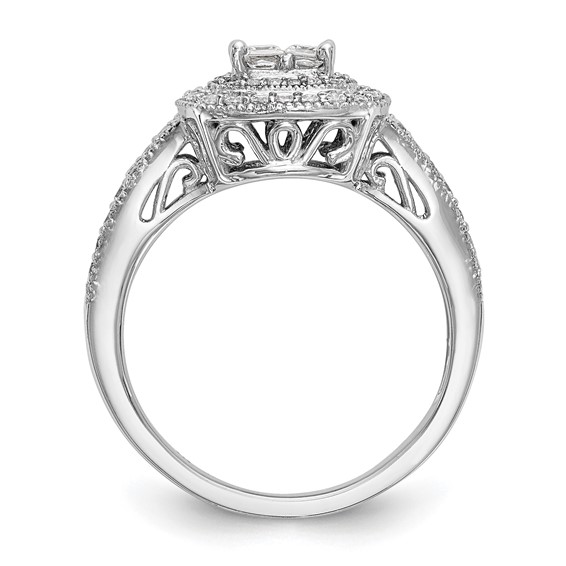 14K White Gold Square Halo Cluster 5/8 carat Princess/Round Diamond Complete Engagement Ring