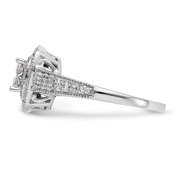 14K White Gold Square Halo Cluster 5/8 carat Princess/Round Diamond Complete Engagement Ring