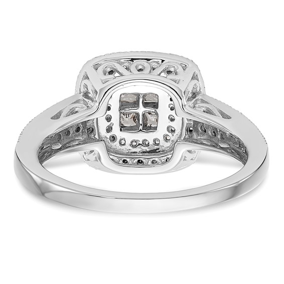 14K White Gold Square Halo Cluster 5/8 carat Princess/Round Diamond Complete Engagement Ring