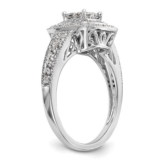 14K White Gold Square Halo Cluster 5/8 carat Princess/Round Diamond Complete Engagement Ring