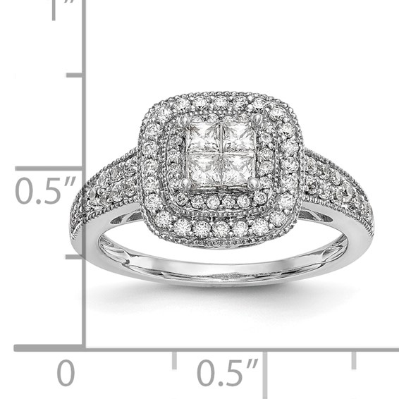 14K White Gold Square Halo Cluster 5/8 carat Princess/Round Diamond Complete Engagement Ring