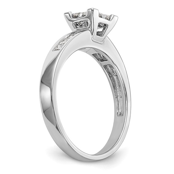 14K White Gold Square Cluster 3/4 carat Princess Diamond Complete Engagement Ring