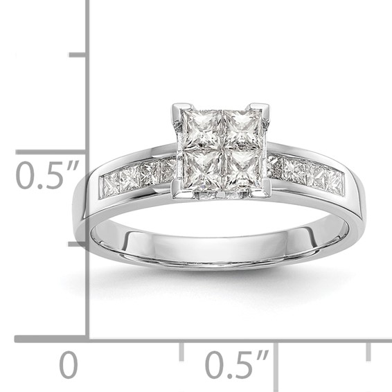 14K White Gold Square Cluster 3/4 carat Princess Diamond Complete Engagement Ring